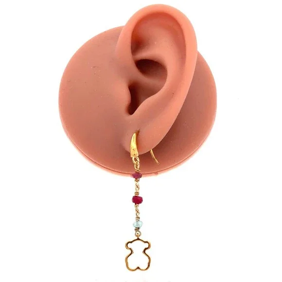 Designer TOUS 925 Sterling Silver Vermeil Aquamarine Amethyst Ruby Drop Earrings - Picture 7 of 12